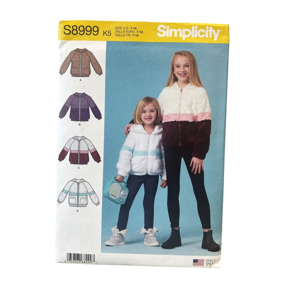 Simplicity Sewing Pattern S8999 Girls 7-14 Multicolor Knit Hooded Jacket Uncut